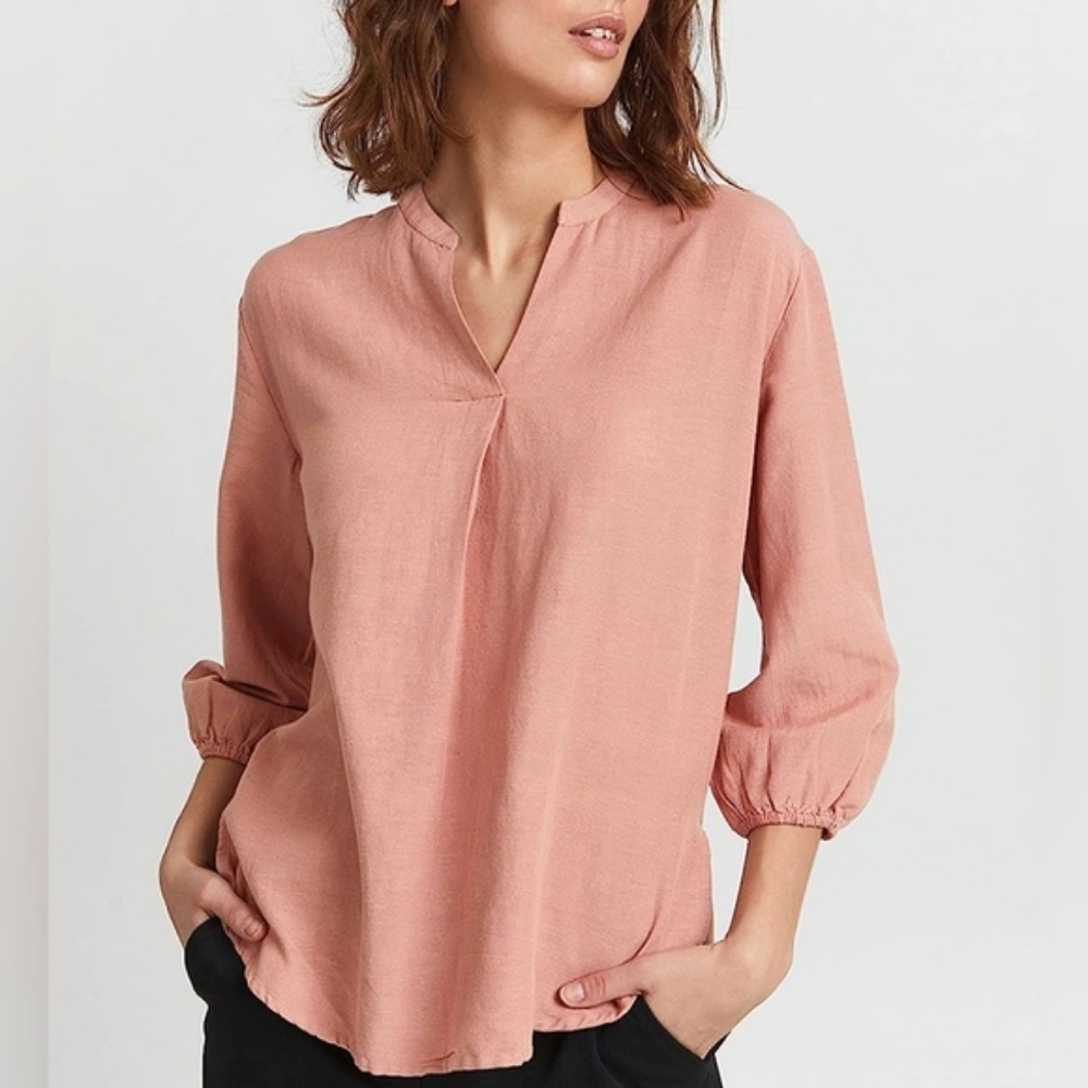 Fransa Linen blend women's 3/4 Sleeves Blouse